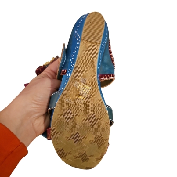 Spring Step L'Artiste Heels Women's Siam Leather Slip On Turquoise Sz 38 US sz 8 - Picture 3 of 5